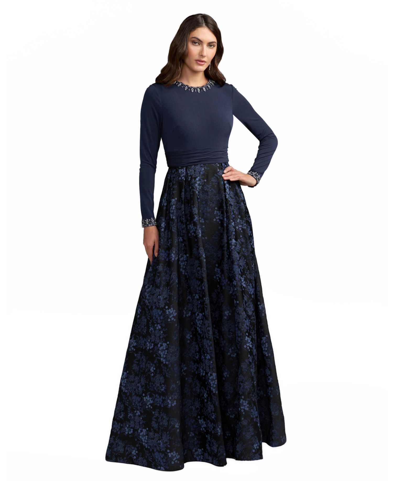Petite Embellished Brocade Floral Ball Gown