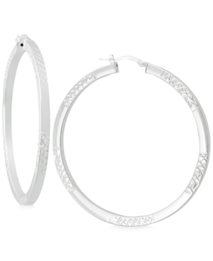 image of Textured Square-Edge Hoop Earrings in Sterling Silver