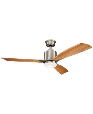 52" Ridley II Steel and Oak LED Ceiling Fan with Wall Control
