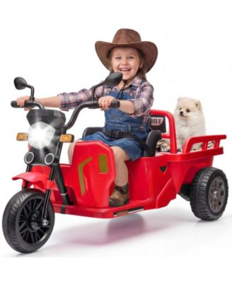 12V Kids Electric Motorcycle 3-Wheel Ride on Tractor with Trailer 2x55W Motor Bluetooth Music for Toddler Ages 3-8