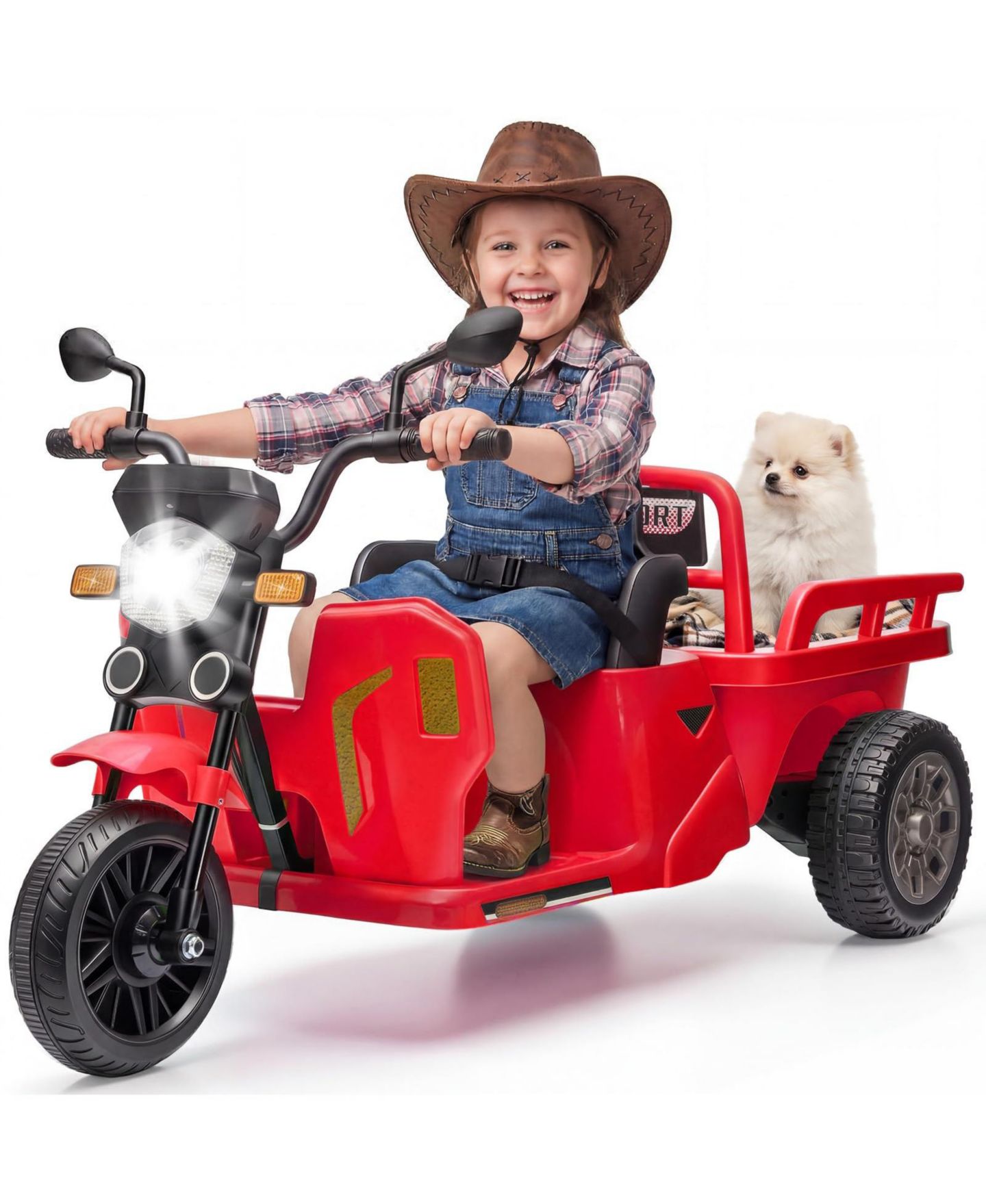 Детская игрушка homfan 12V Kids Electric Motorcycle 3-Wheel Ride-On Tractor with Trailer, 2x55W Motor, Bluetooth Music, Ages 3-8 — фото 1