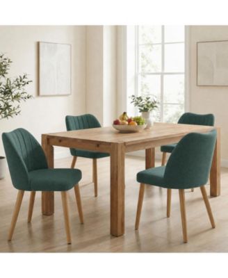 Wood Dining Chairs Set of 4, Armless Dining Chairs with Backrest, Upholstered Dining Chairs Modern Fabric Kitchen Chairs with Wooden Leg for Kitchen