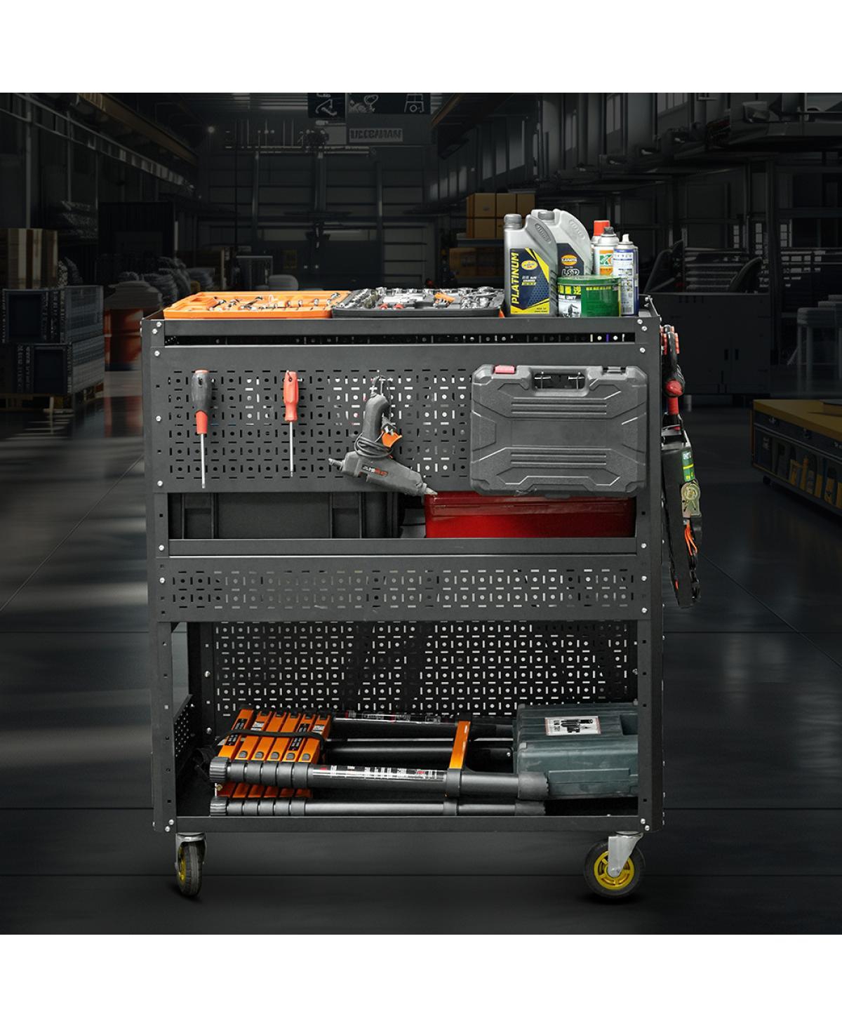 Streamdale Furniture 3-Tier Detachable Rolling Utility Tool Cart with Pegboard