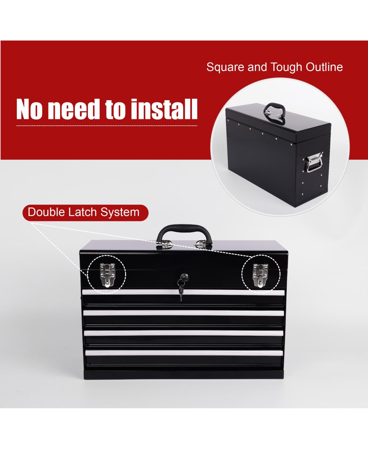 Streamdale Furniture 21" Heavy-Duty 4-Drawer Portable Metal Tool Box with Ball Bearing Slides
