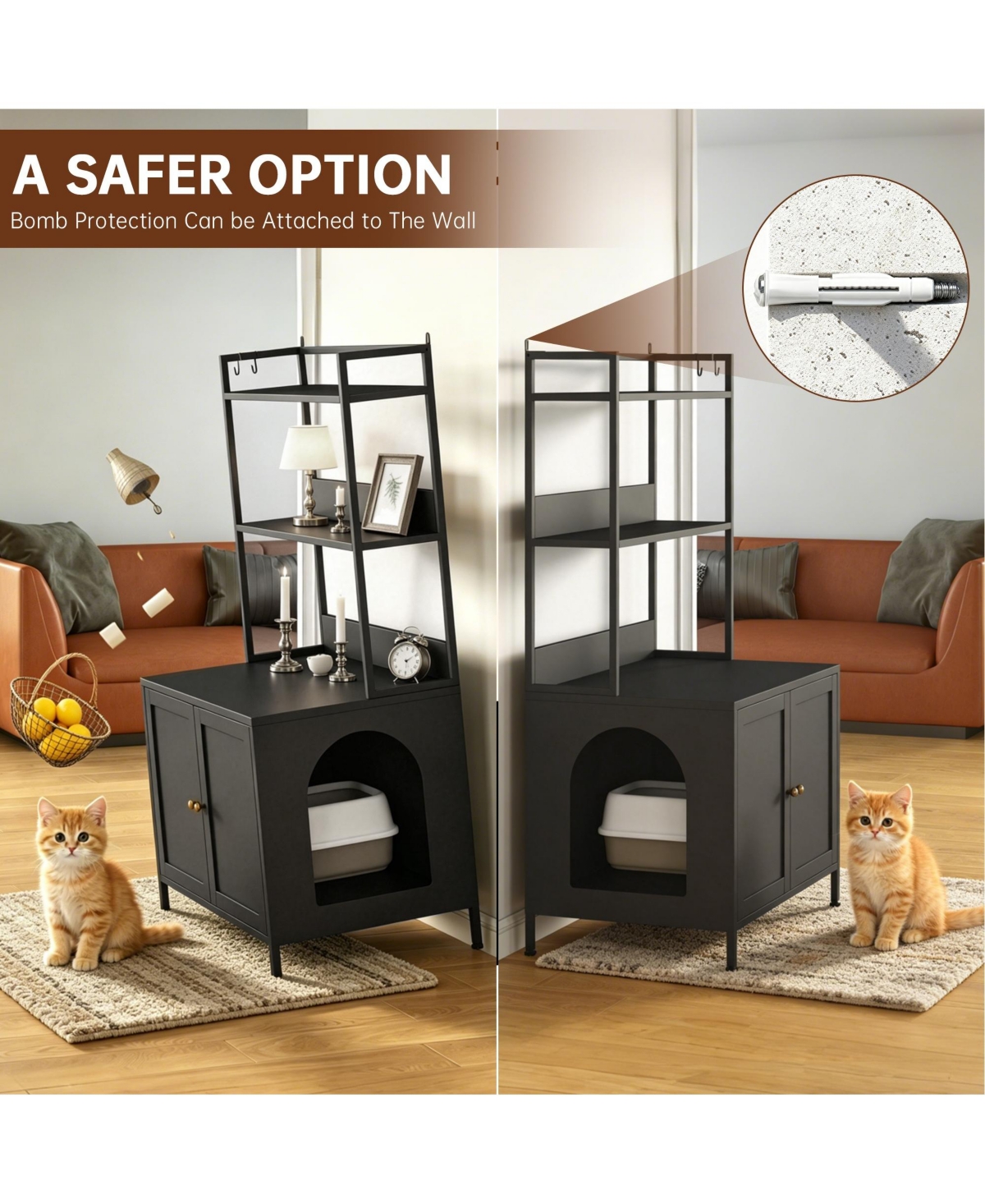 Boyel Living Cat Litter Box Enclosure 57 Inch Metal Cabinet with Shelves Modern Design