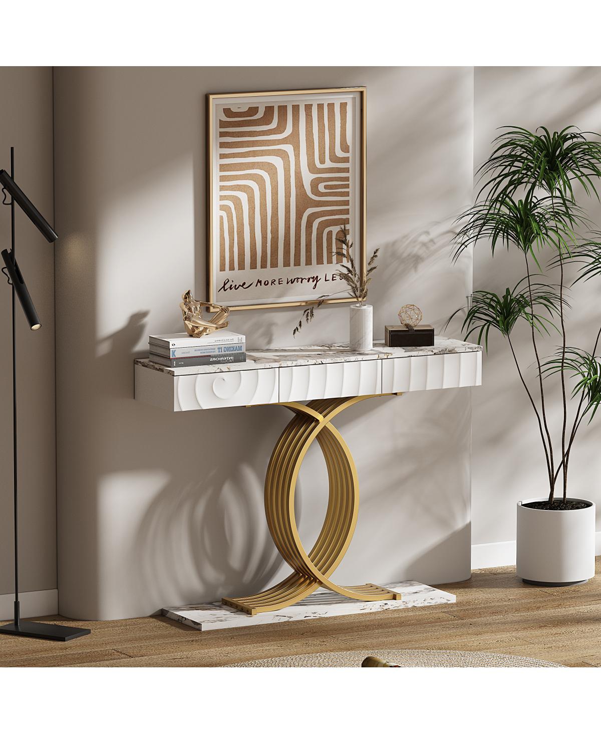 Streamdale Furniture 47.3" Narrow Entryway Table with 3 Drawers and Metal Frame,