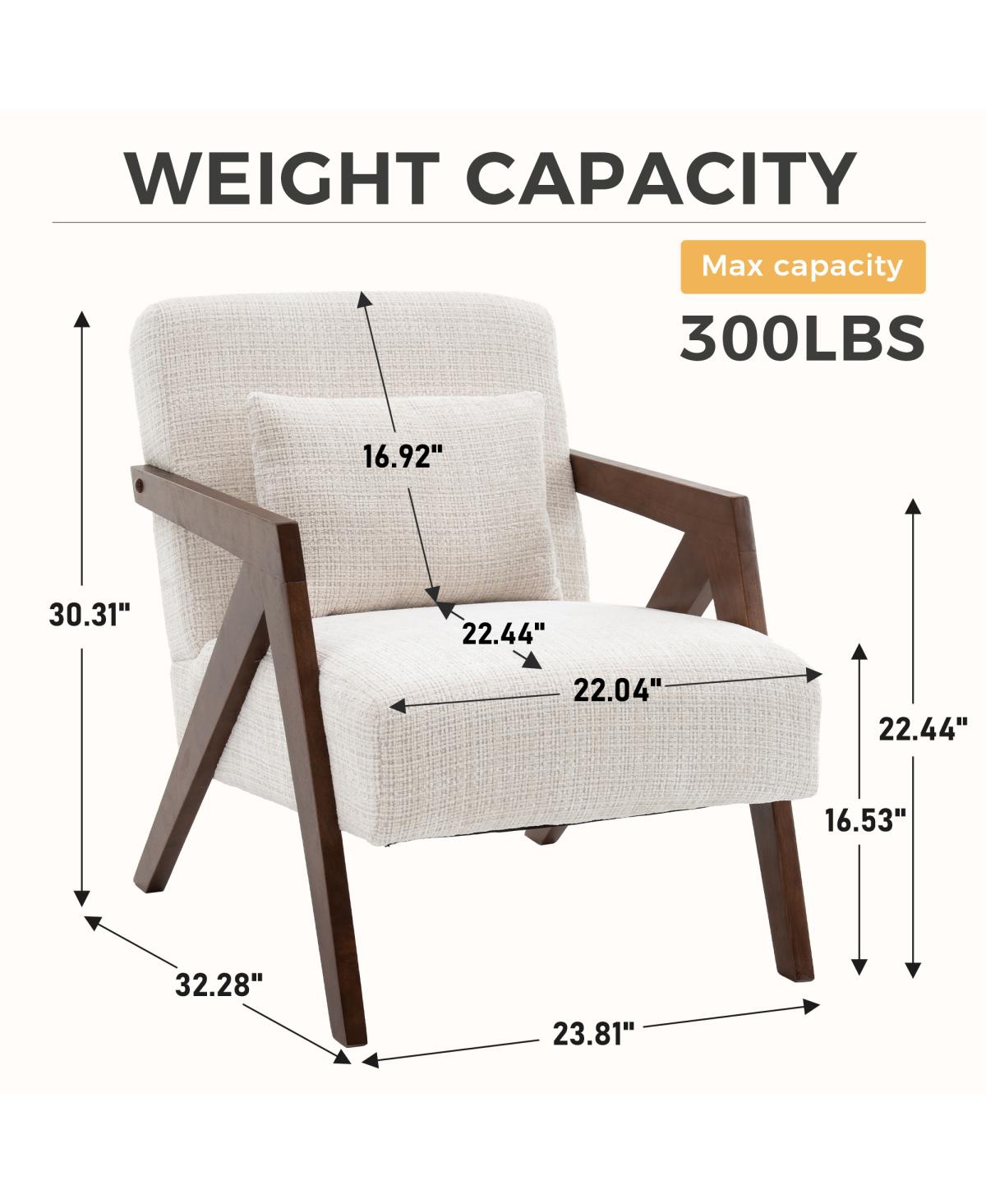 Streamdale Furniture Mid-Century Modern Chenille Accent Chair with Wood Frame and Pillow