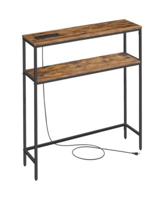 2-Tier Sofa Table with Built-In Power Outlet and Storage Shelves