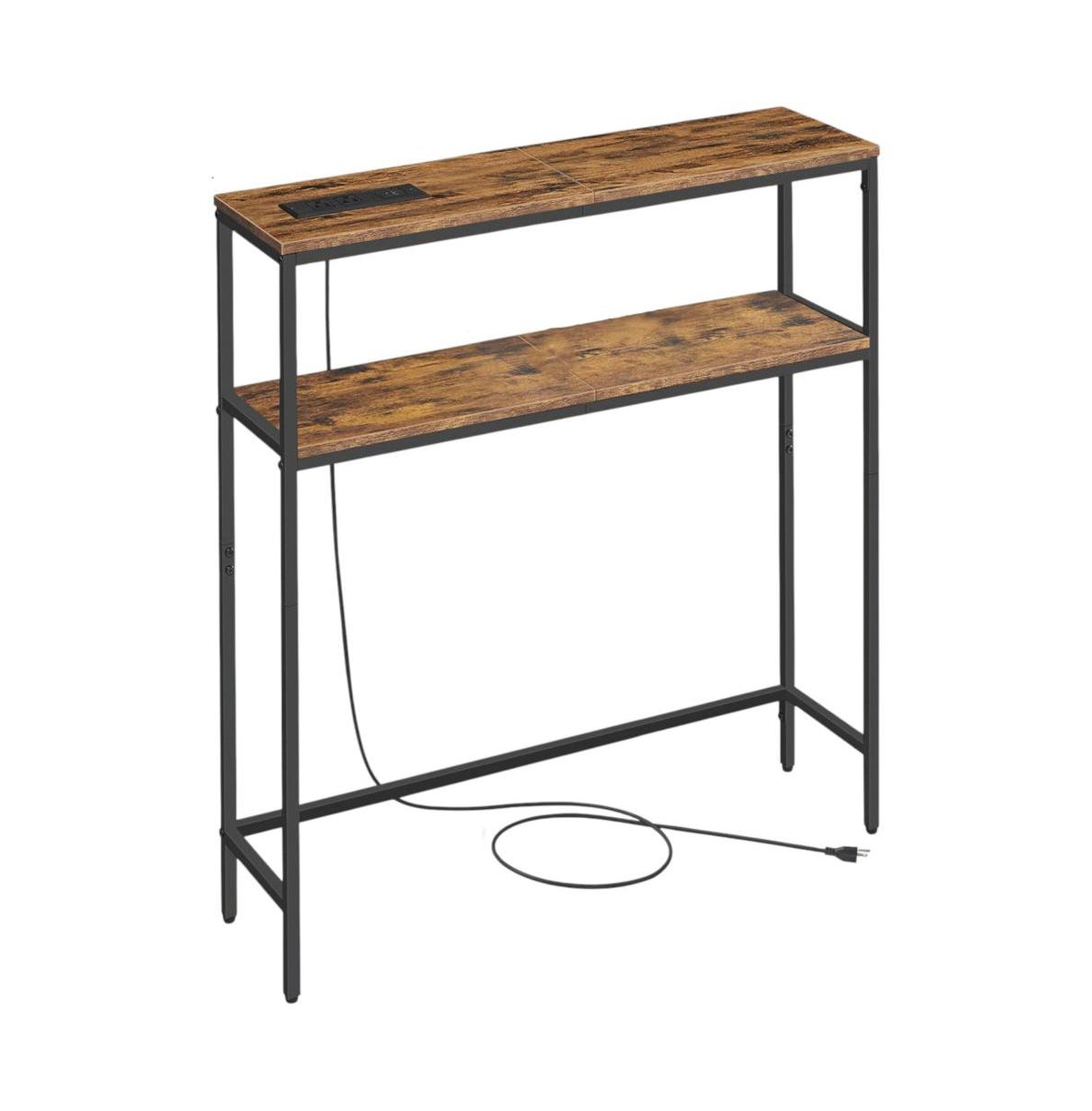 Slickblue 2-Tier Sofa Table with Built-In Power Outlet and Storage Shelves