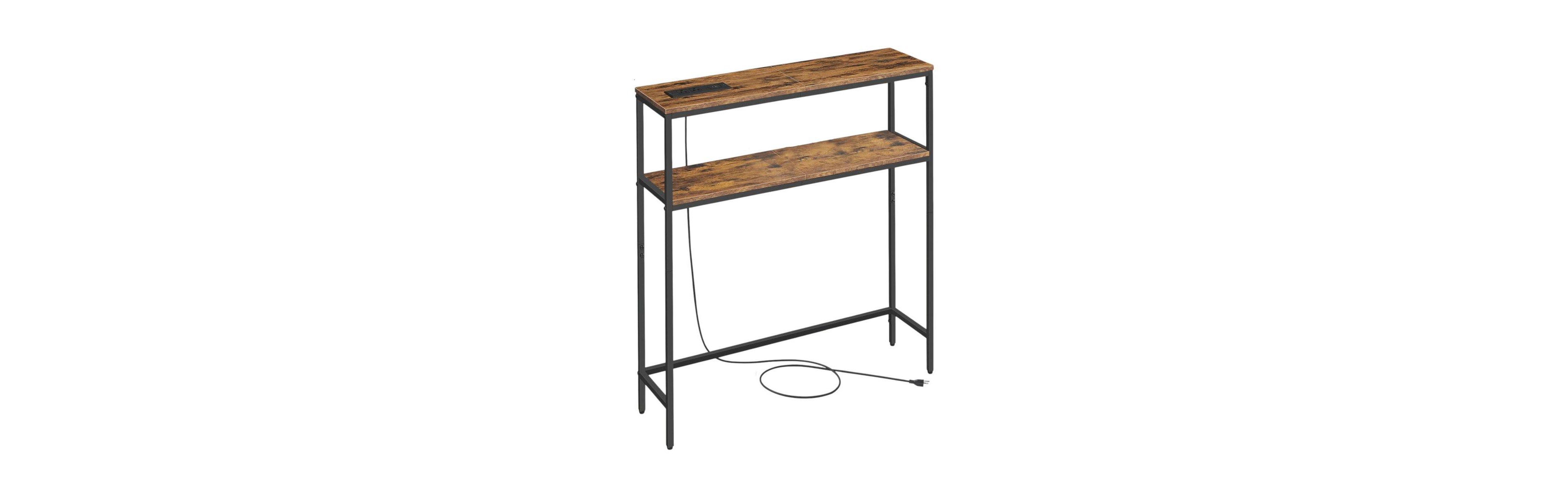 Slickblue 2-Tier Sofa Table with Built-In Power Outlet and Storage Shelves