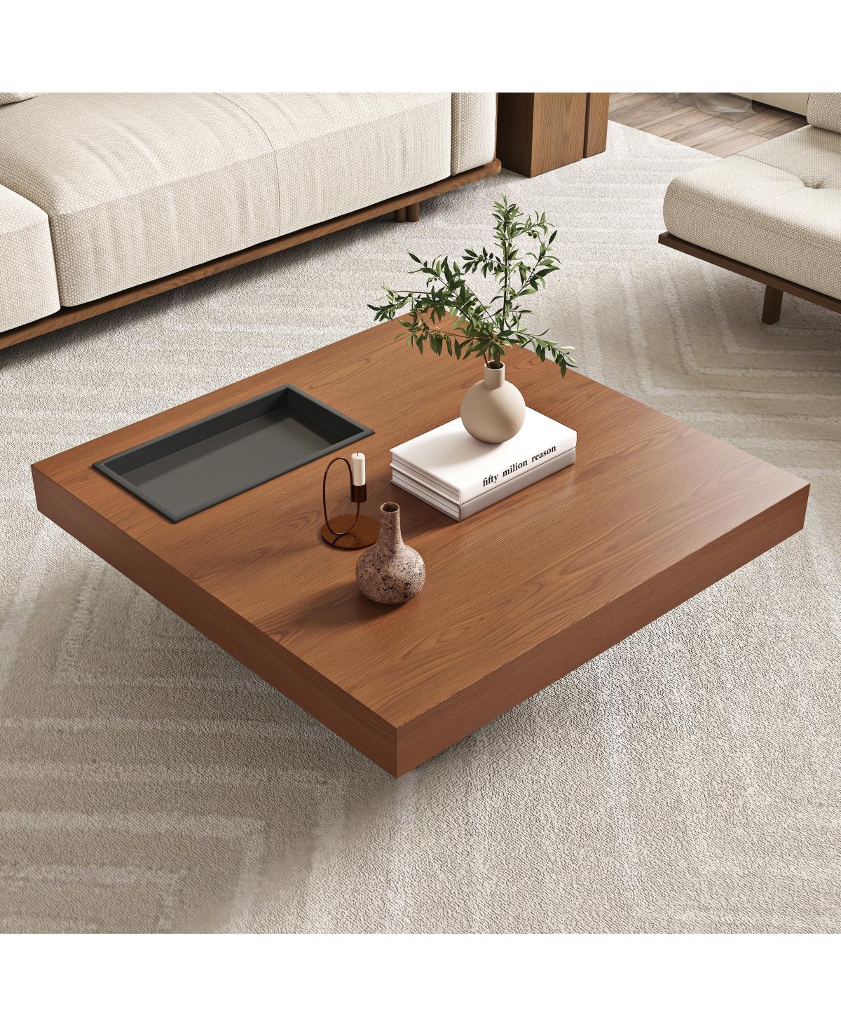 Streamdale Furniture Square Floating Coffee Table with Storage Tray and Steel Legs