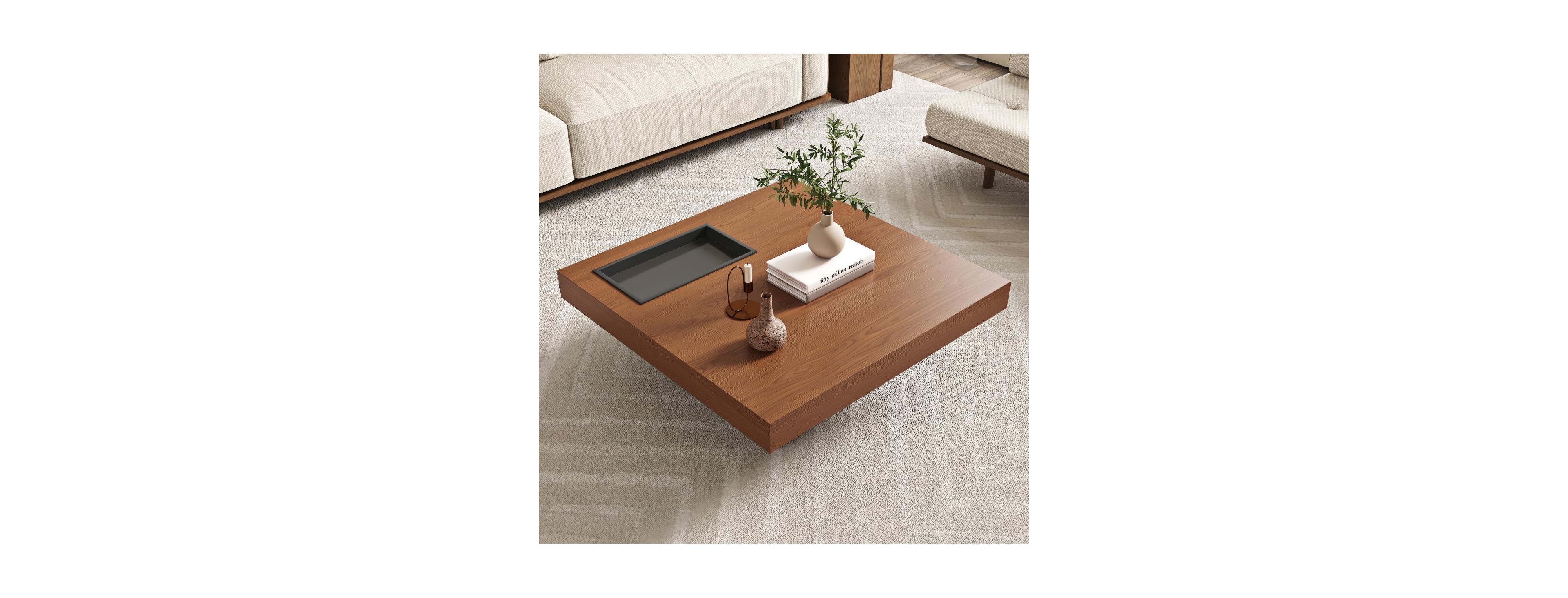 Streamdale Furniture Square Floating Coffee Table with Storage Tray and Steel Legs