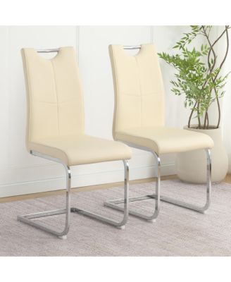 Set of 2 Light PU Dining Chairs with Metal Legs, Modern Upholstered Accent Chairs