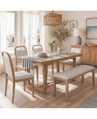 6-Piece Farmhouse Dining Table Set with 4 Chairs and Bench