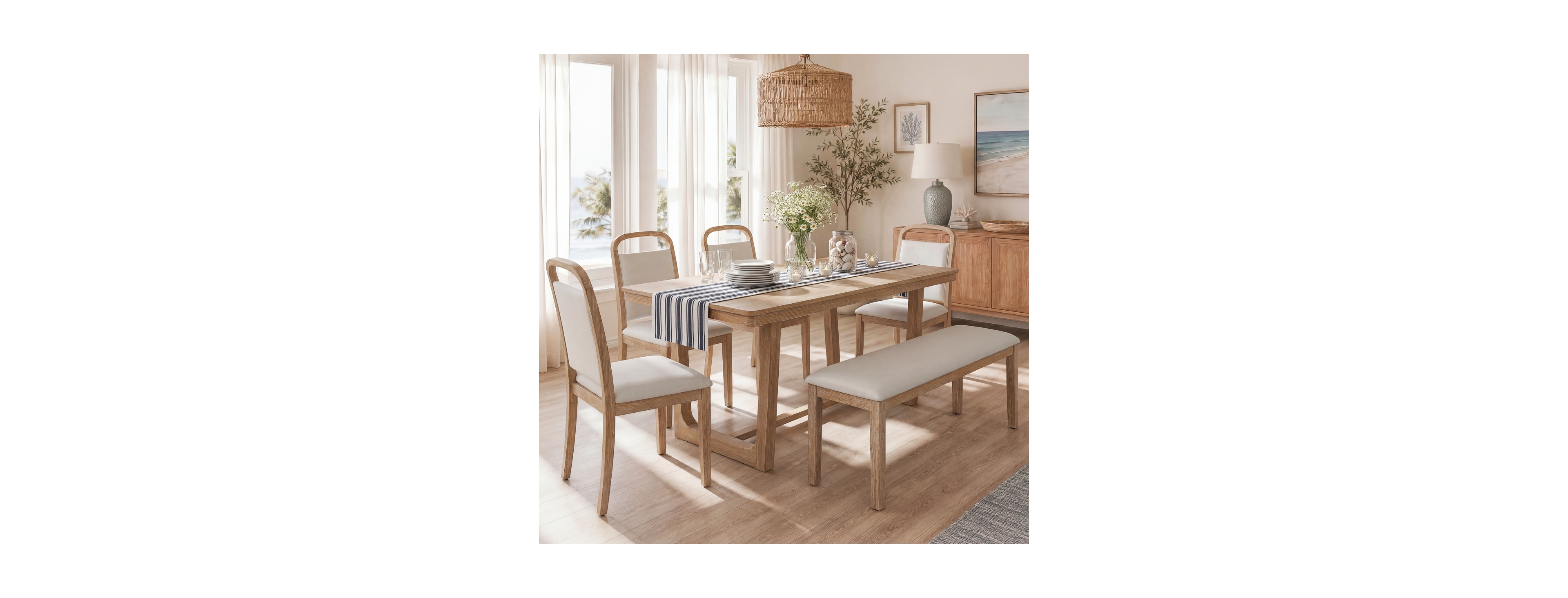 Streamdale Furnituree 6-Piece Farmhouse Dining Table Set with 4 Chairs and Bench