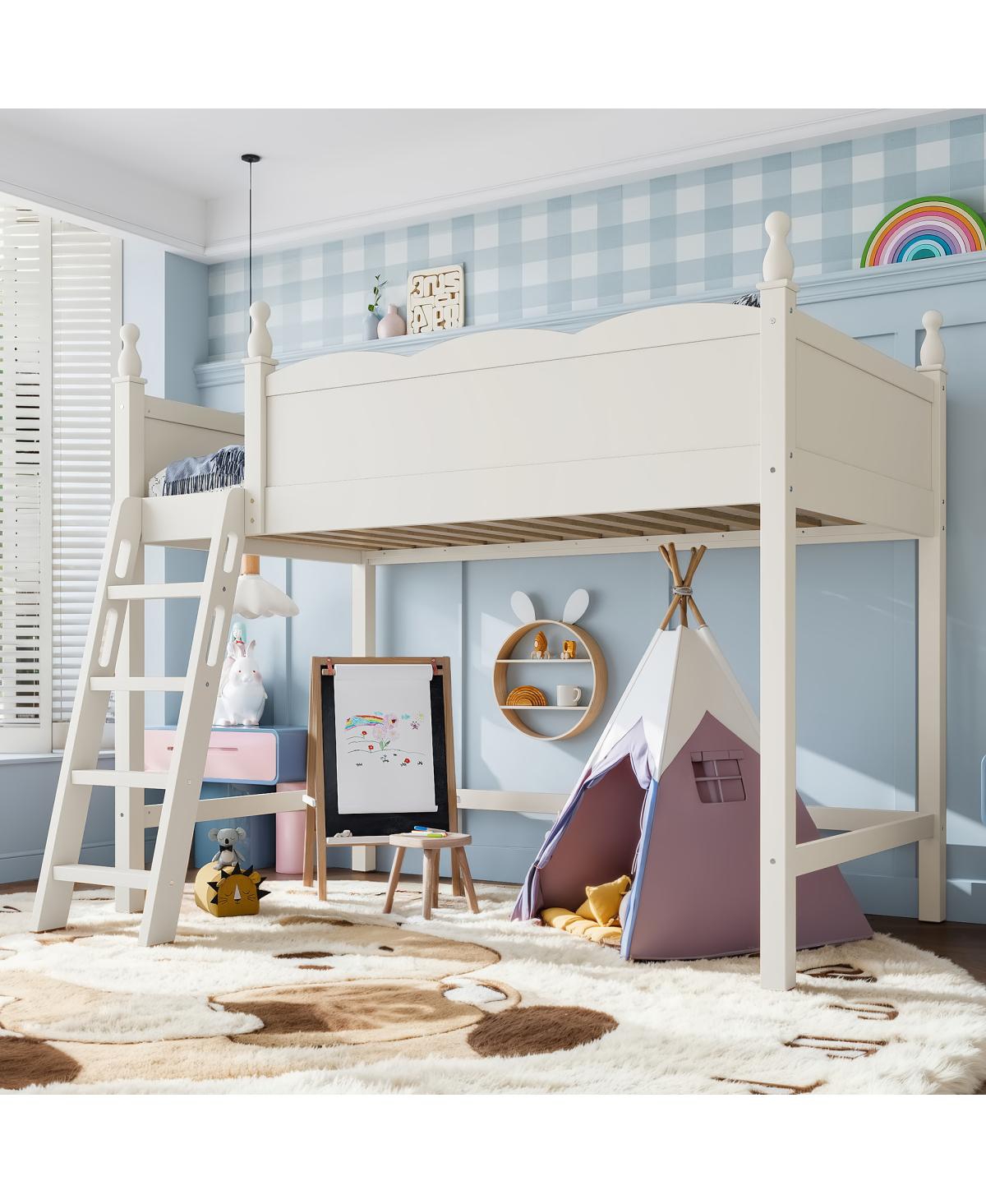 Streamdale Furniture Twin Wood Loft Bed with Guardrails, Ladder and Storage Space