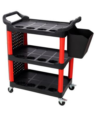  3-Tier Rolling Auto Detail Cart with Bucket, Tools, and Wheels