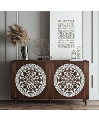 60" Boho Carved Walnut Sideboard Buffet Cabinet