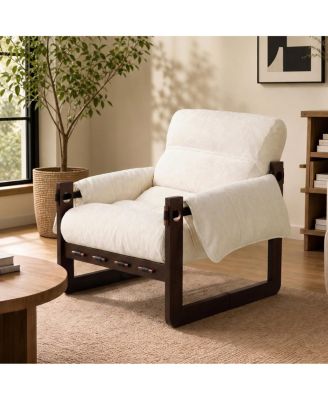  Chenille Upholstered Accent Chair with Wooden Frame and Rolled Arms