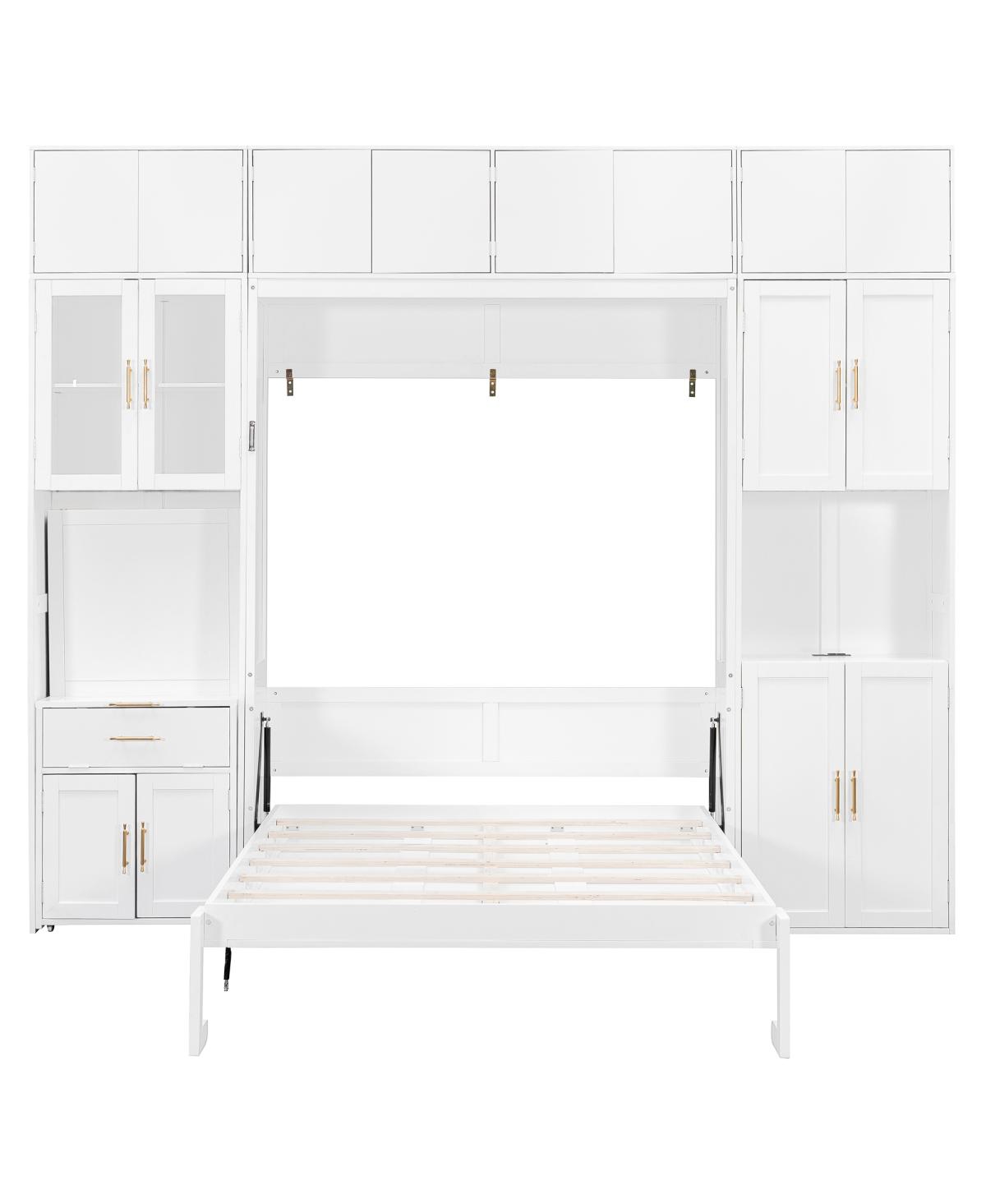 Streamdale Furniture Full Size Murphy Bed with Desk, Storage Cabinets and Led Light