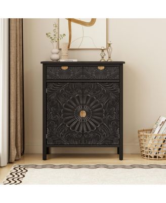 Hand-Carved Accent Cabinet with Drawer and Doors