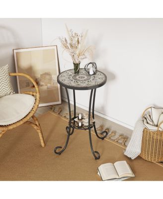 Streamdale  Furniture Distressed Floral Ceramic Indoor/Outdoor Accent Table