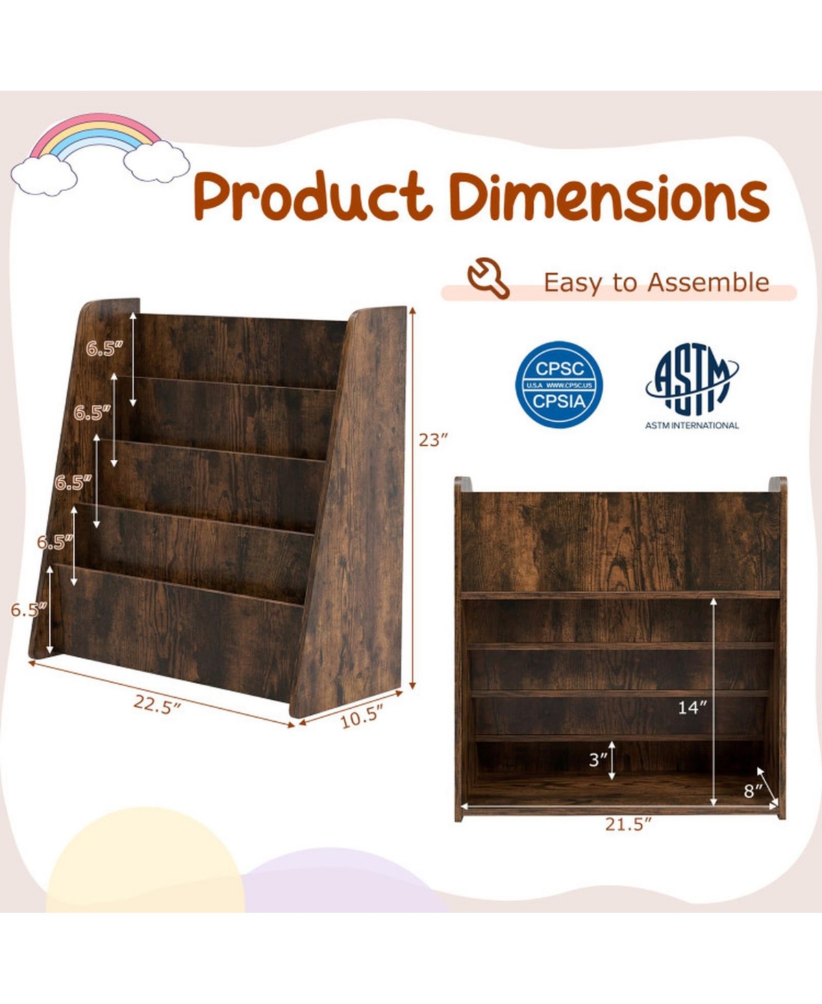 Sugift 4-Tier Kids Bookshelf with Deep Compartments for Bedroom