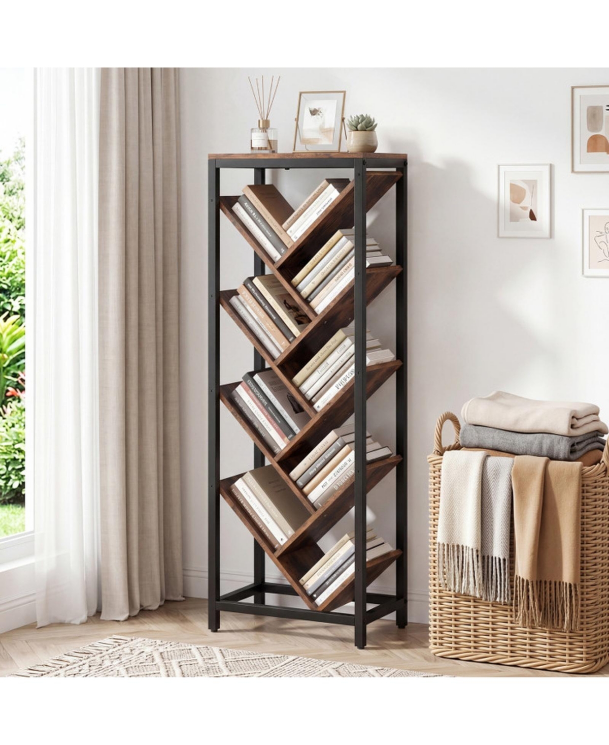 Sugift 9-Tier Tree-Shaped Bookcase with Metal Frame for Hardcover Books