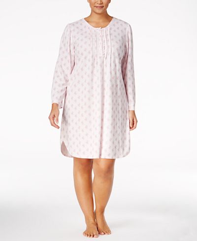 Miss Elaine Plus Size Printed Honeycomb Knit Nightgown