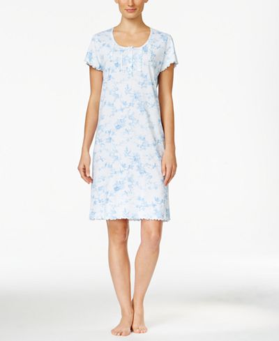 Miss Elaine Ruffle-Edged Printed Knit Nightgown