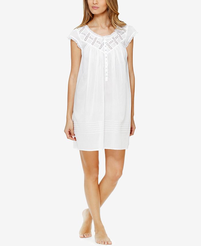 Eileen West Lace-Trimmed Pintucked Short Nightgown - Macy's