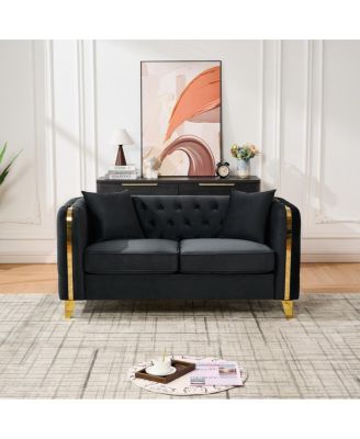 61" Velvet Chesterfield Loveseat with Gold Legs