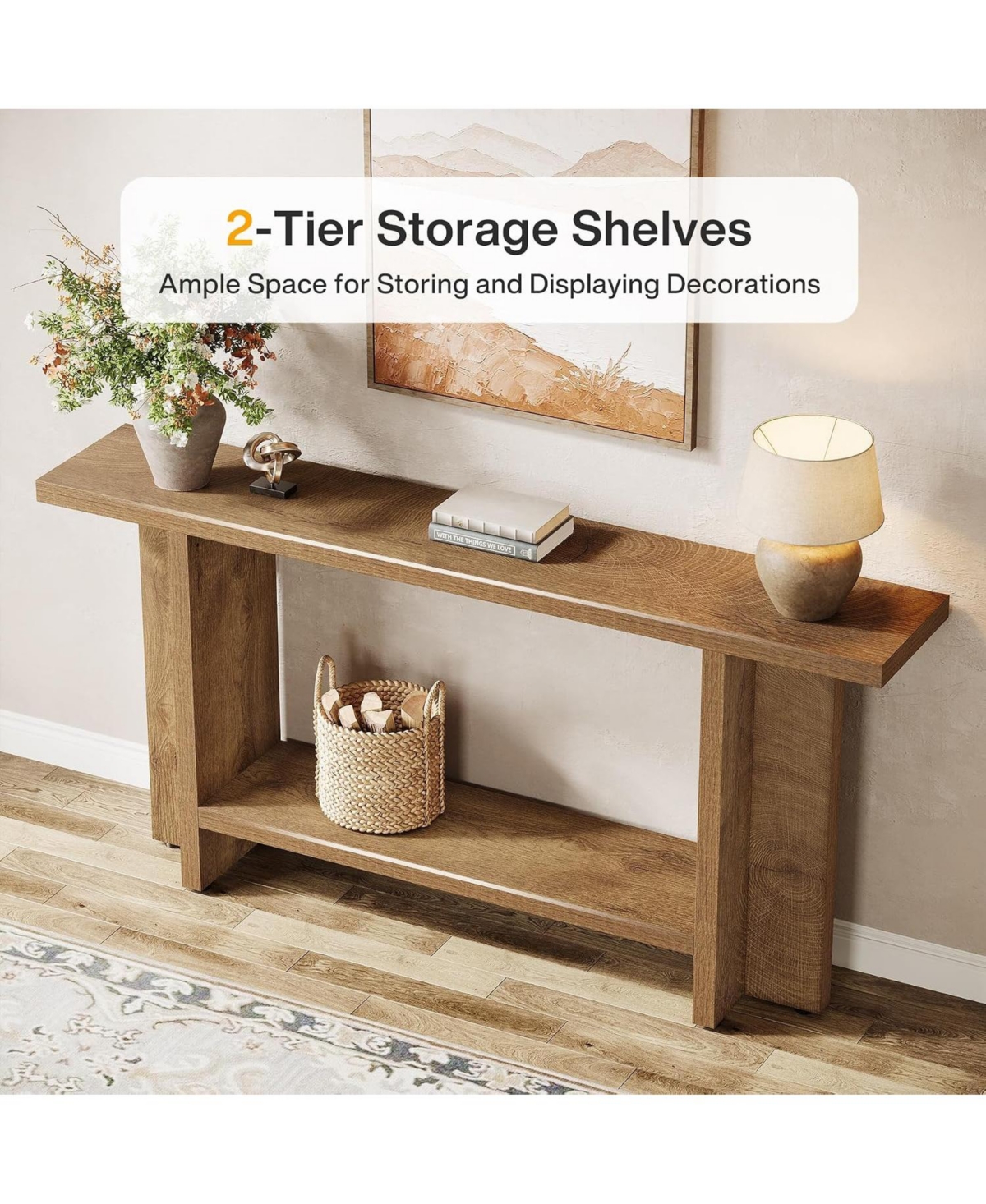 Tribesigns 59" Farmhouse Console Table with 2-Tier Storage