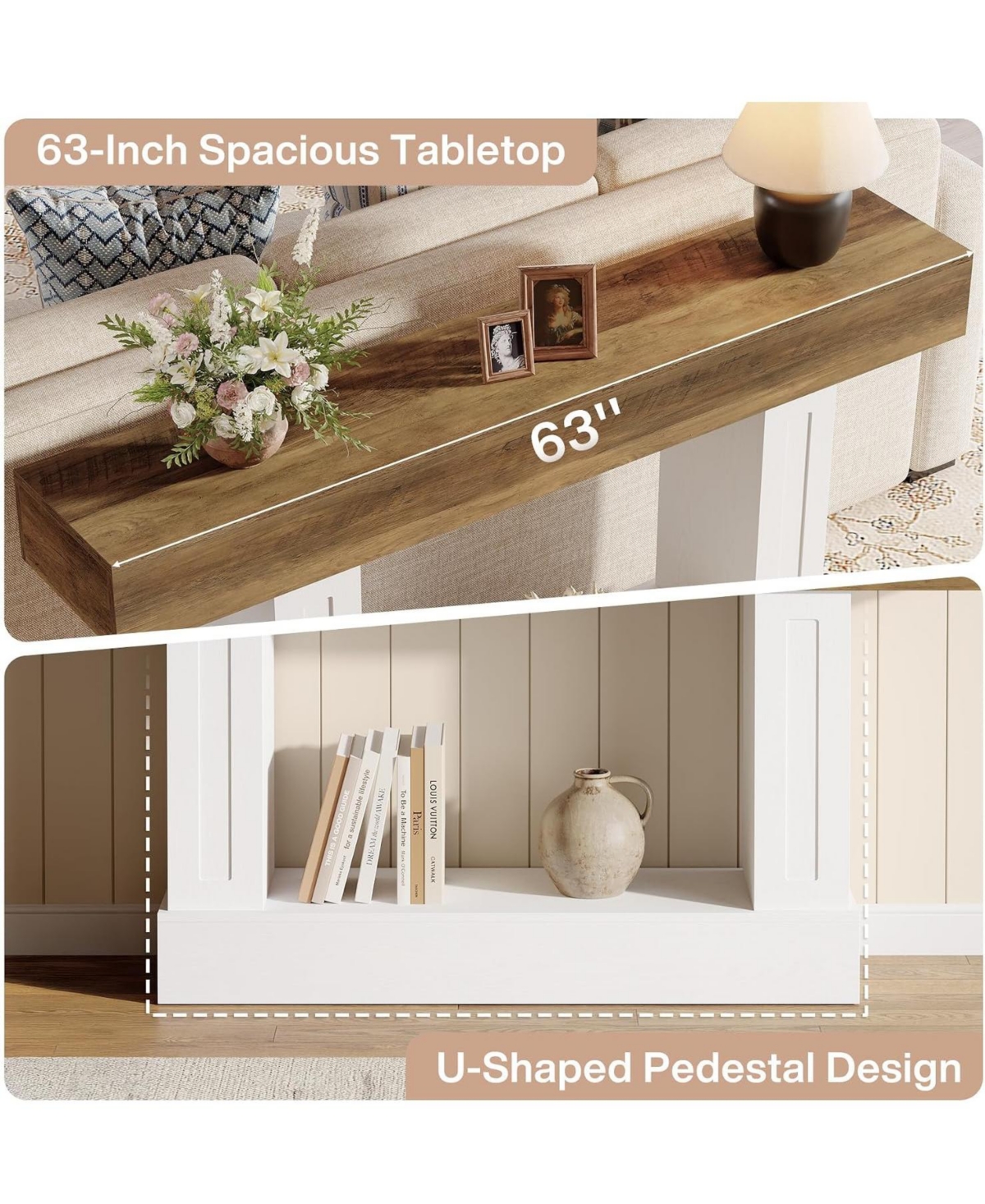 Tribesigns 63" Farmhouse Console Table with U-Shaped Base