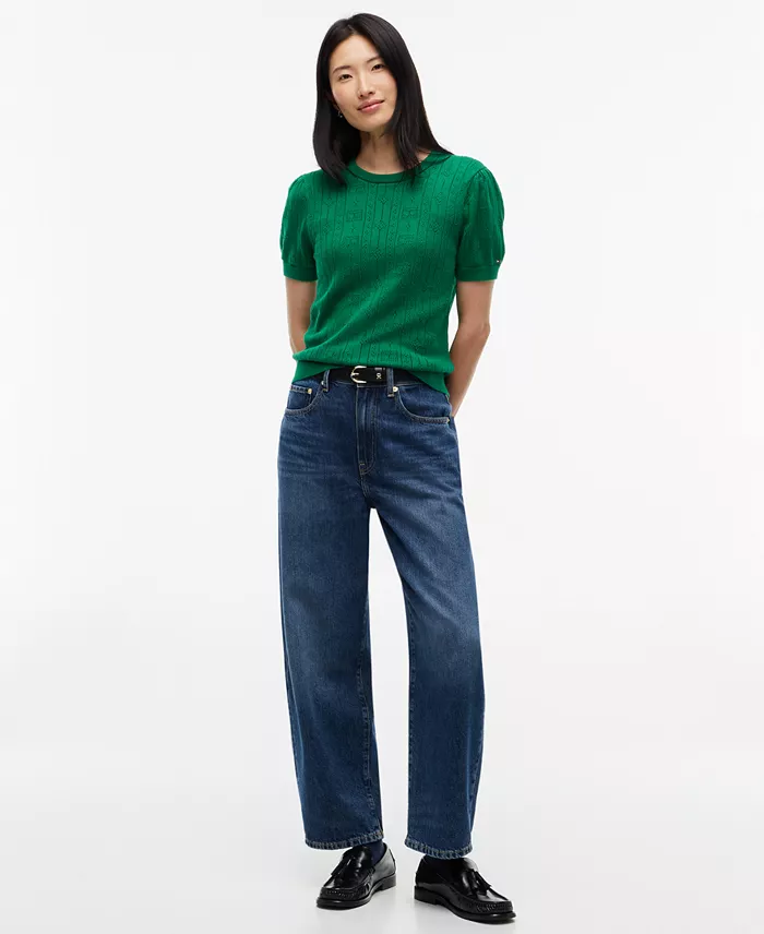 Women's Pointelle Puff-Sleeve Sweater - thumbnail 2