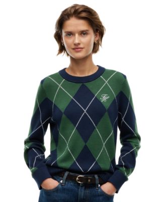 Women's Tartan Argyle Crewneck Long-Sleeve Sweater