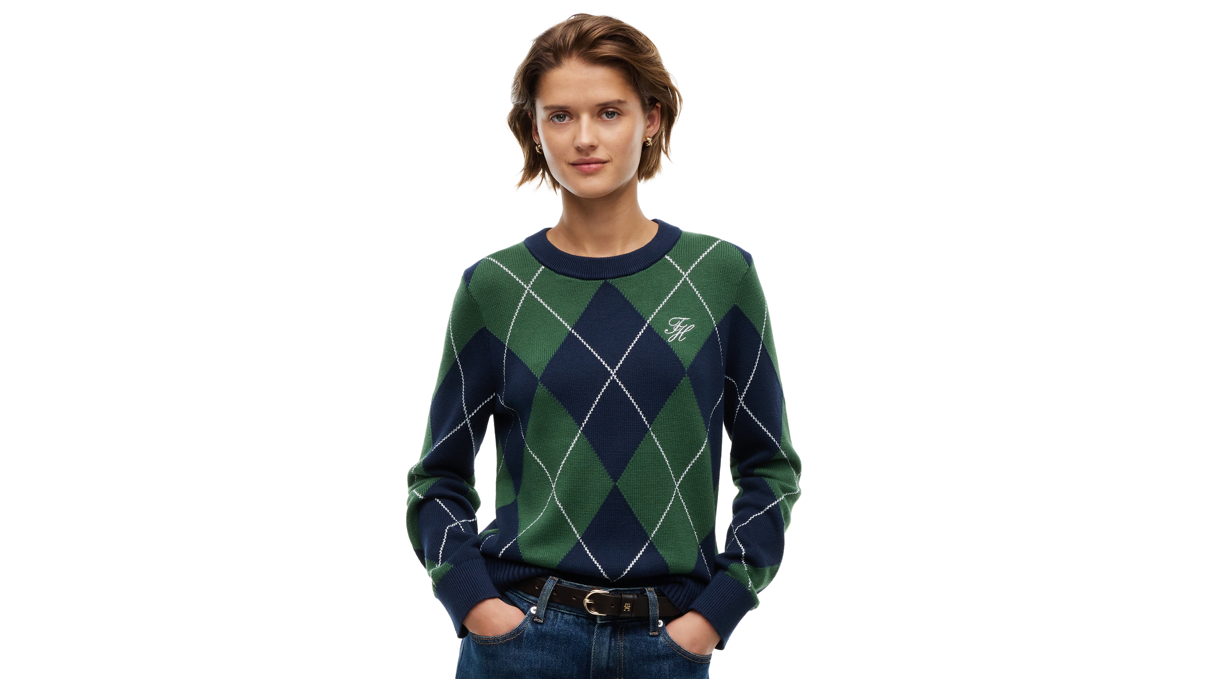 Tommy Hilfiger Women's Tartan Argyle Crewneck Long-Sleeve Sweater