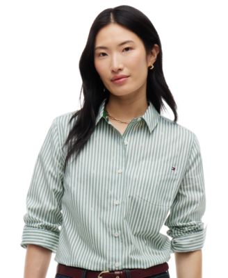 Women's Printed Button-Front Roll-Tab Shirt