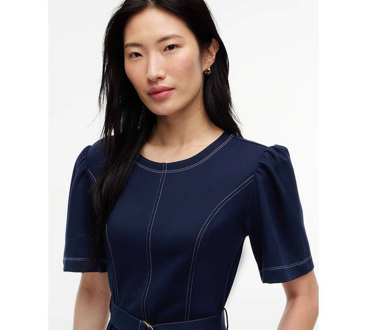 Tommy Hilfiger Women's Top Stitch Short-Sleeve Crewneck Ecovero Viscose-Blend Mini Dress