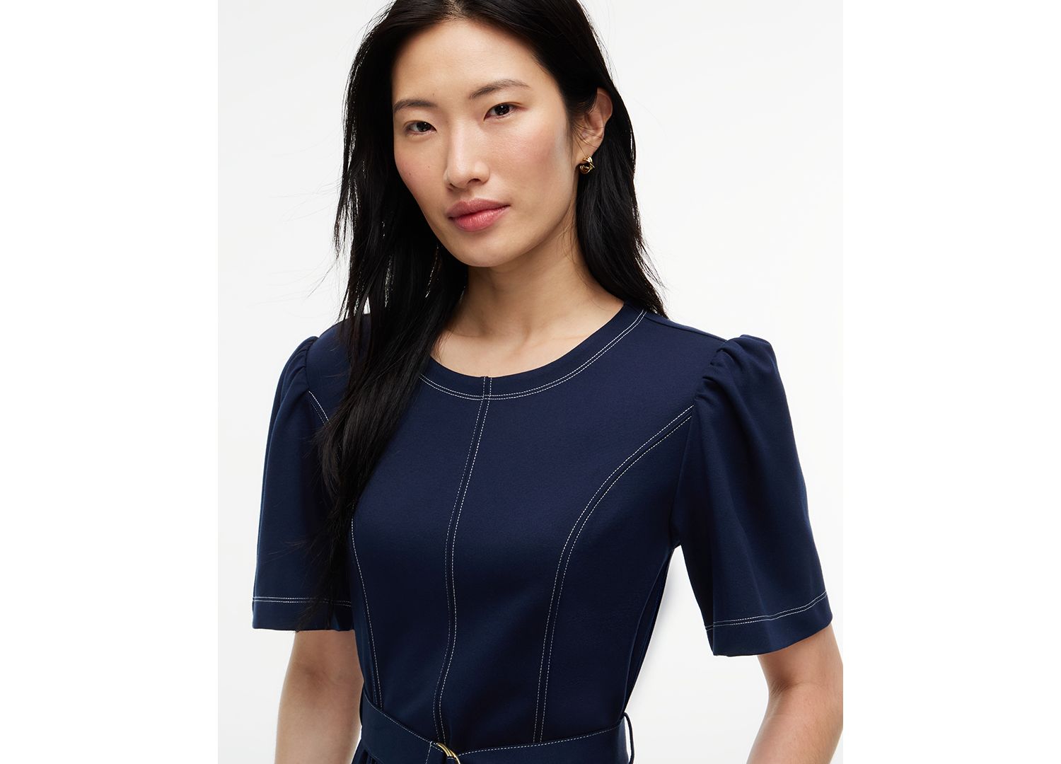 Women's Top Stitch Ponte Short-Sleeve Crewneck Mini Dress