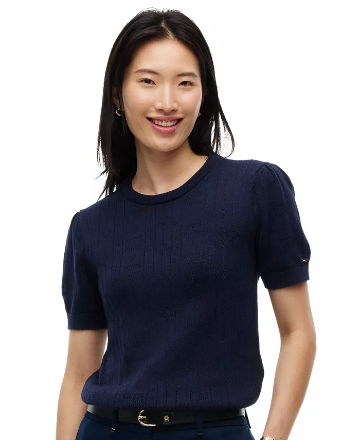 Women's Pointelle Puff-Sleeve Sweater - thumbnail 9