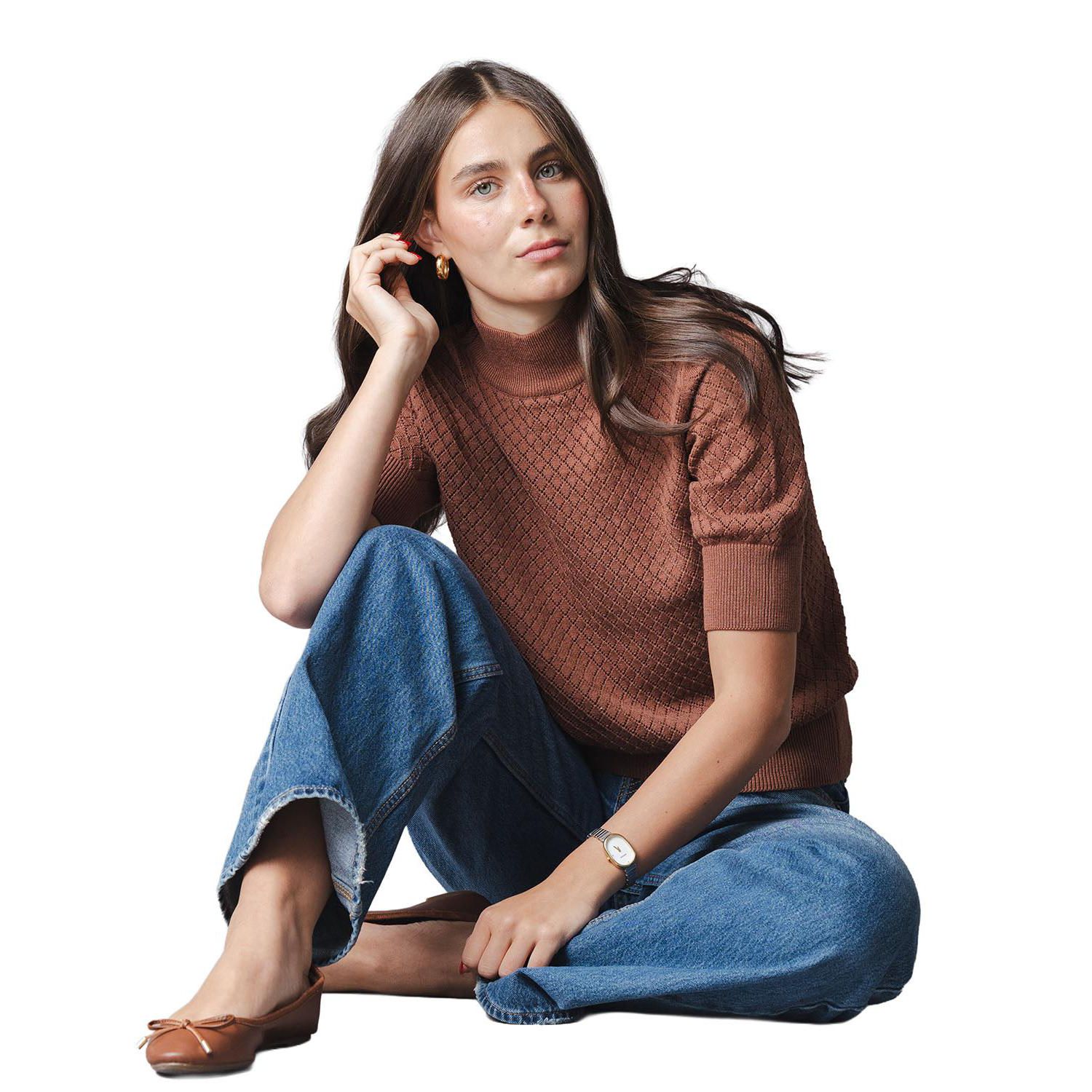 Women's Organic Cotton Diamond Stitch Mock Neck Sweater