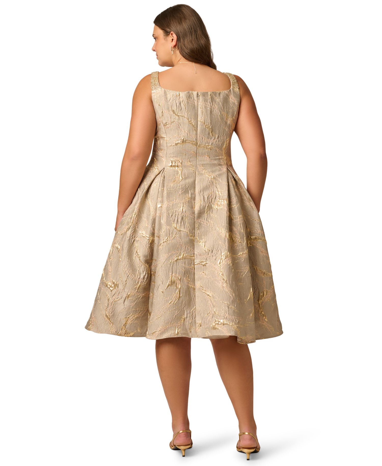 Plus Size Metallic Jacquard Fit & Flare Midi Dress