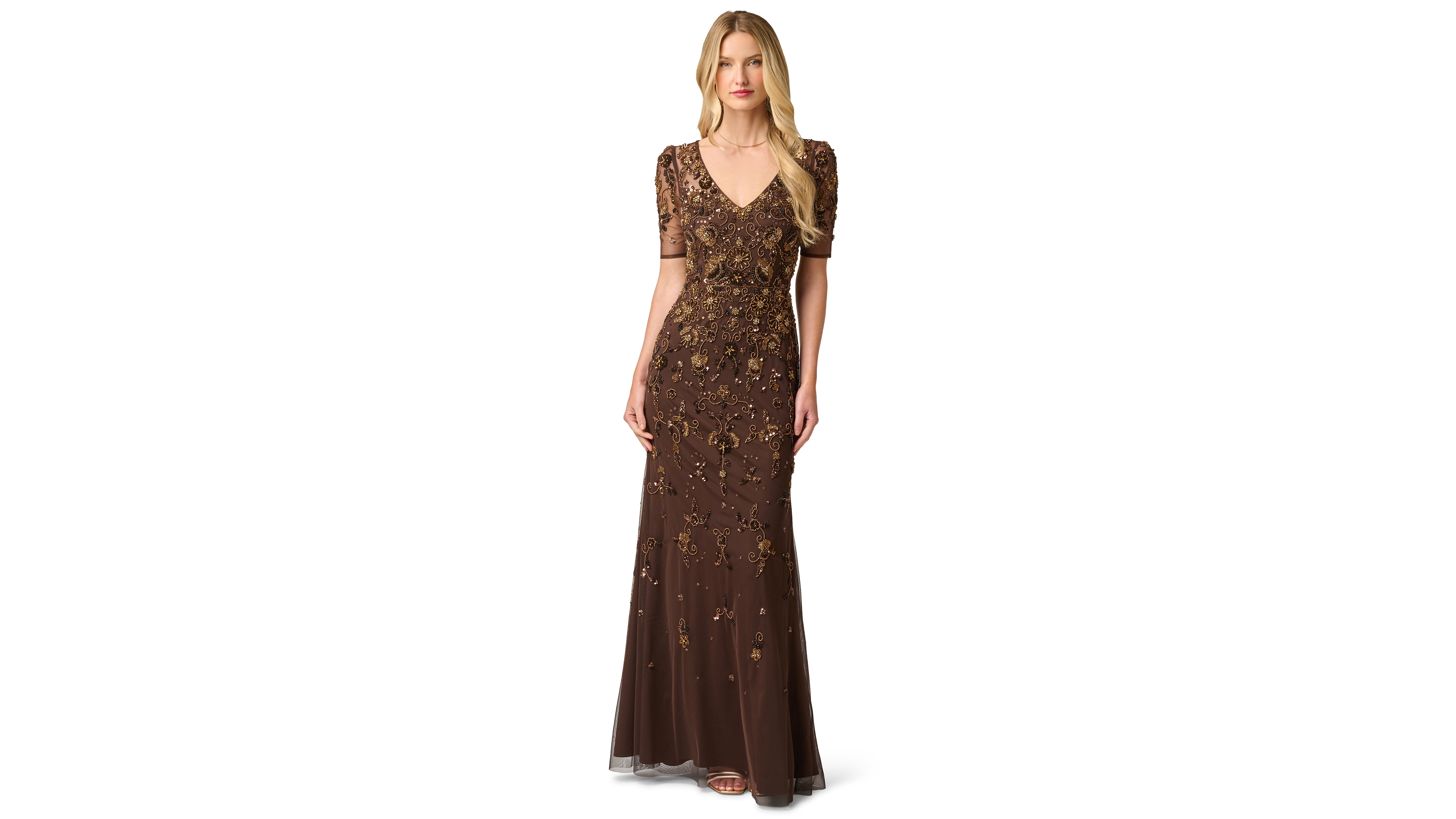 Adrianna Papell Petite Sequin V-Neck Gown