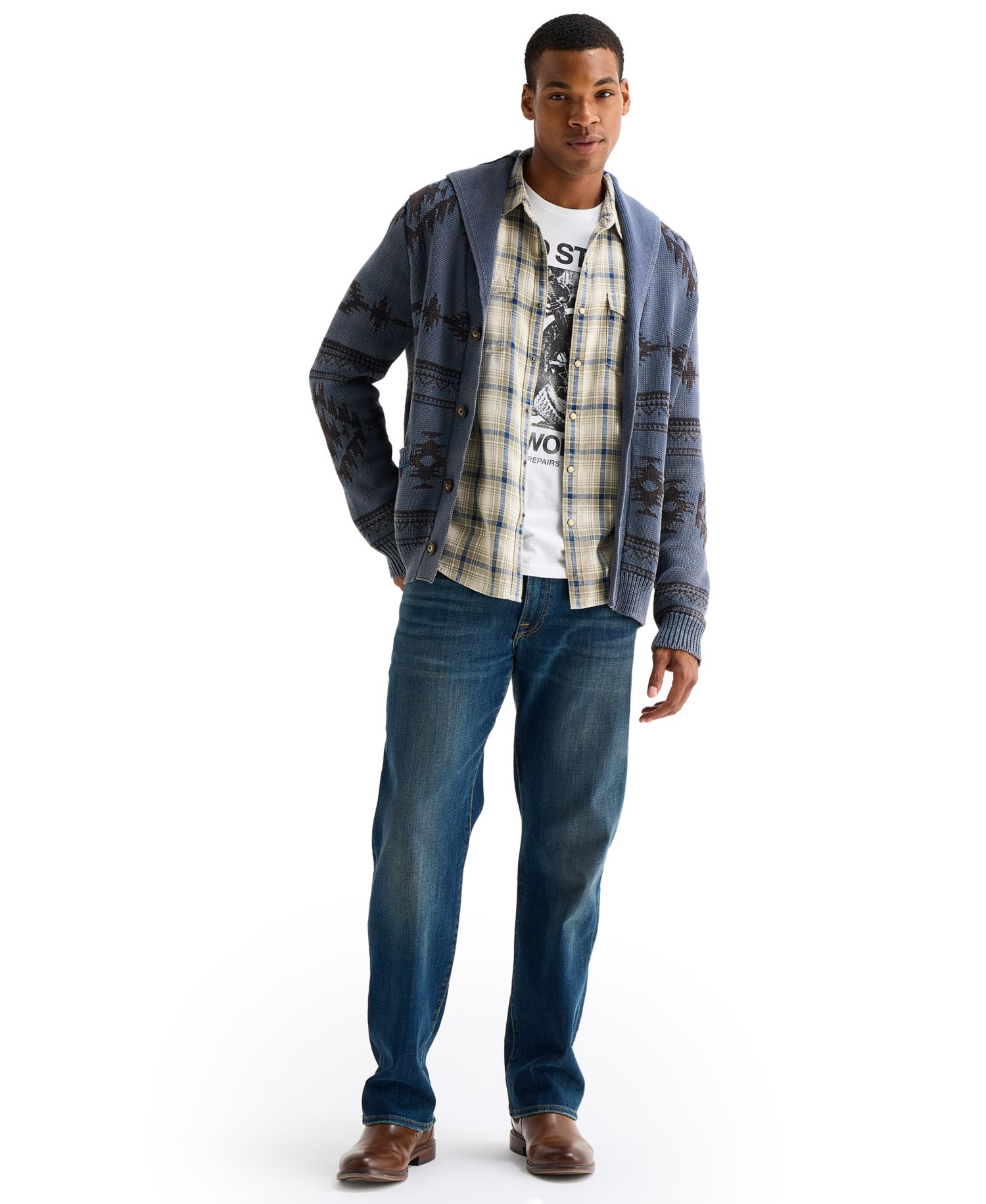 Men's Indigo Plaid Long-Sleeve Western Shirt