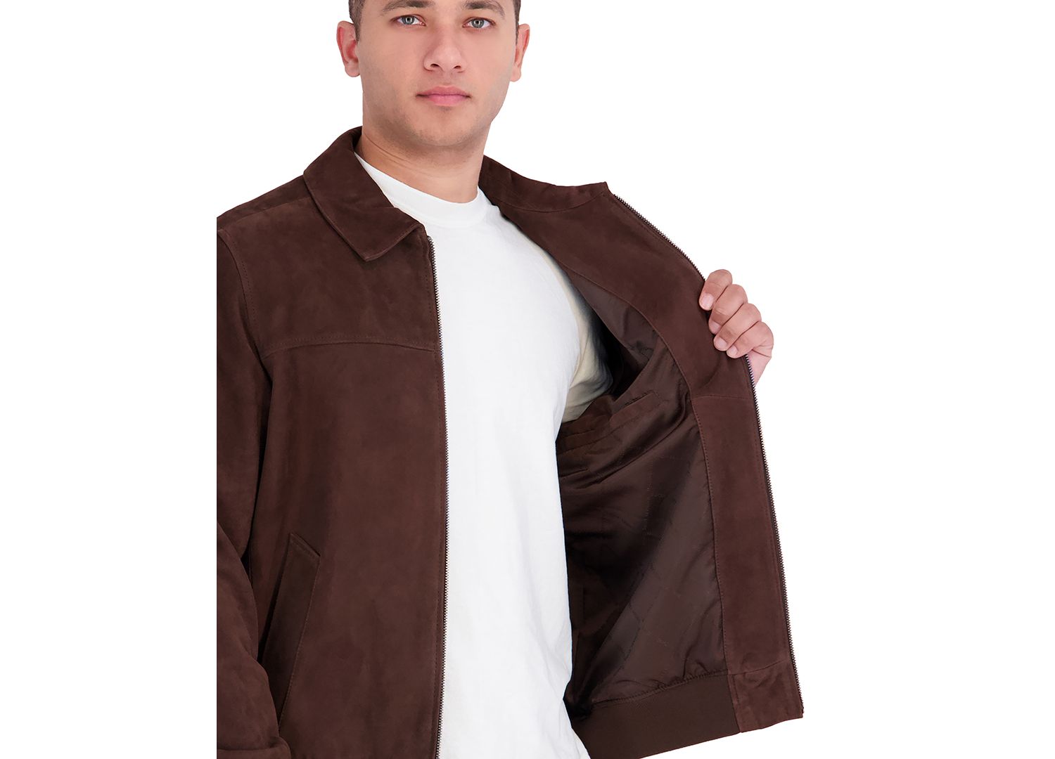 Men's Genuine Suede Shirt-Collar Bomber Jacket