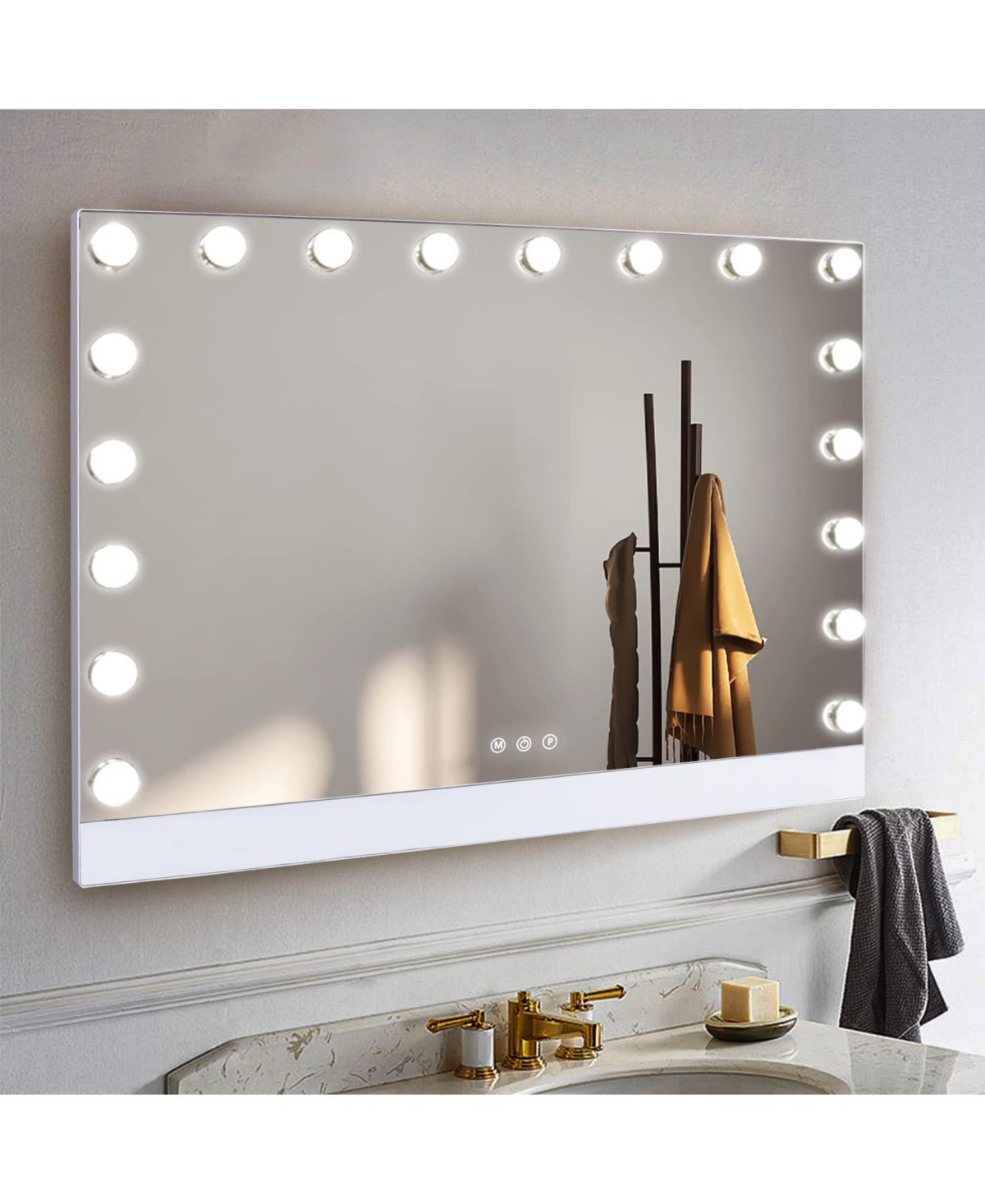 Busdays 31.5 x 22.8 Inch Selfie Remote Control Vanity Mirror with Lights Ultrathin Hollywood 18 Led Bulbs Magnet Phone Holder Tabletop Wall Mount