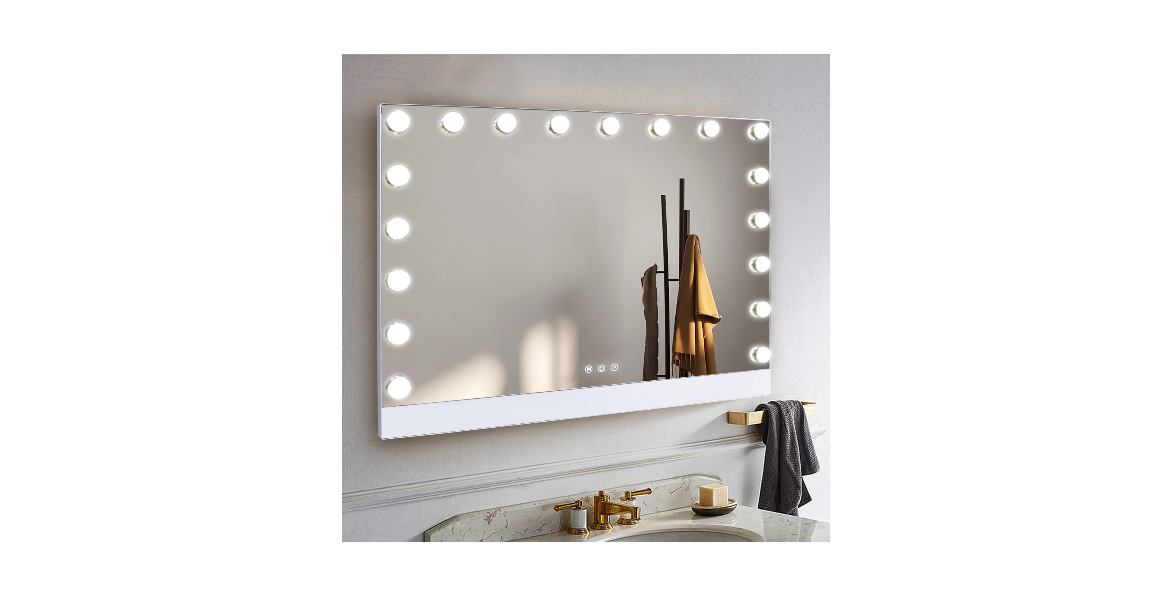 Busdays 31.5 x 22.8 Inch Selfie Remote Control Vanity Mirror with Lights Ultrathin Hollywood 18 Led Bulbs Magnet Phone Holder Tabletop Wall Mount