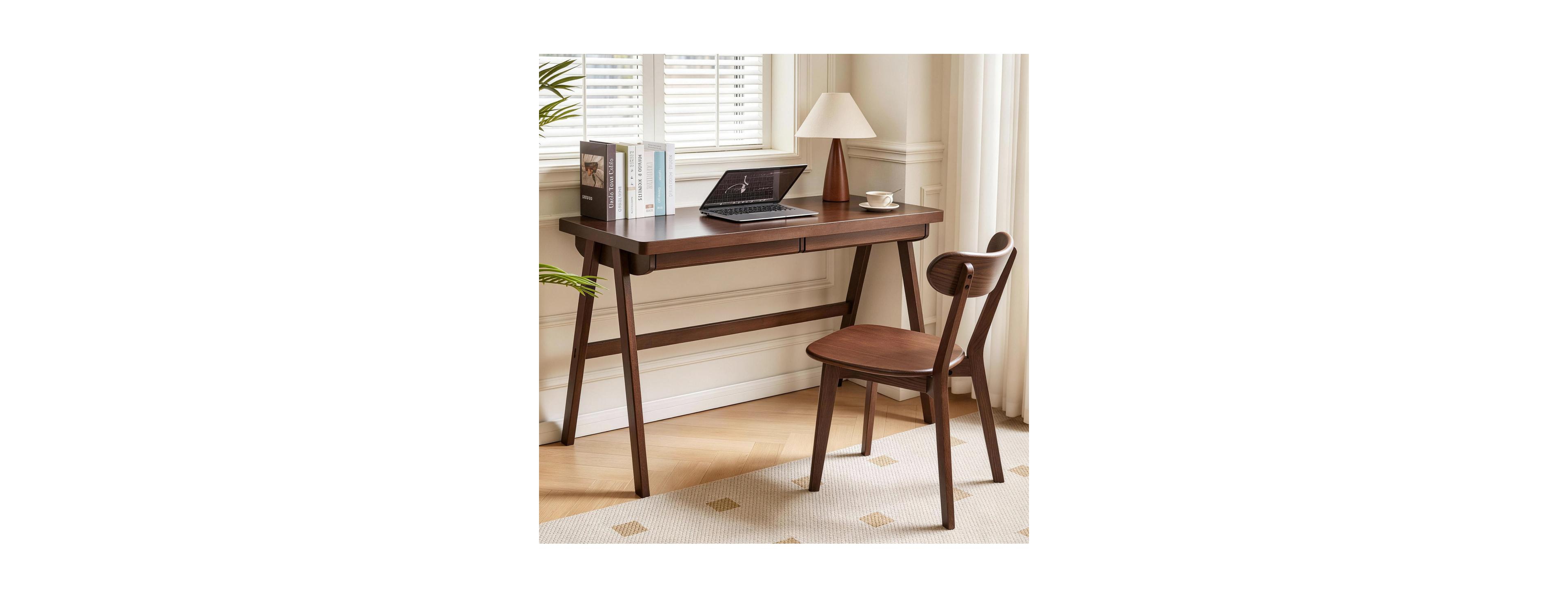 Streamdale Furniture Solid Wood Computer Desk, Retro Walnut Writing Table with Drawer, 47