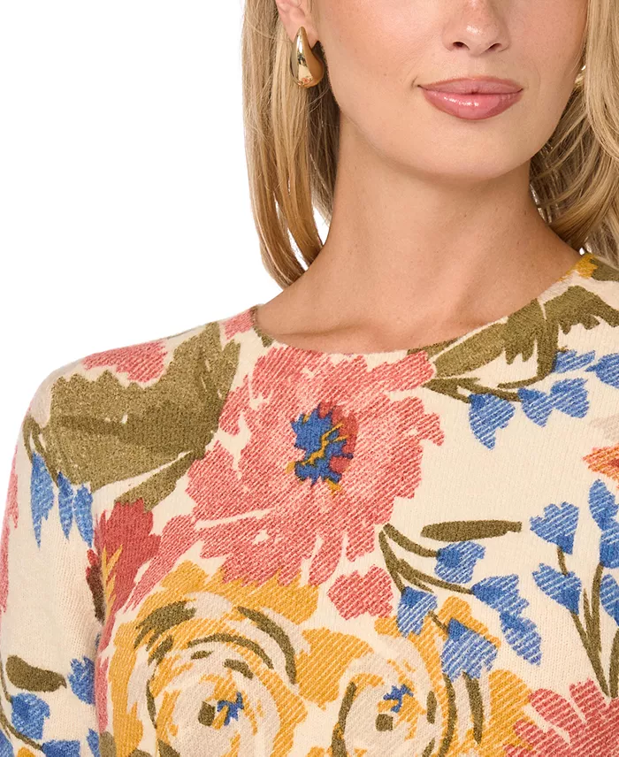 Women's Floral-Print Short-Sleeve Crewneck Pullover - thumbnail 3